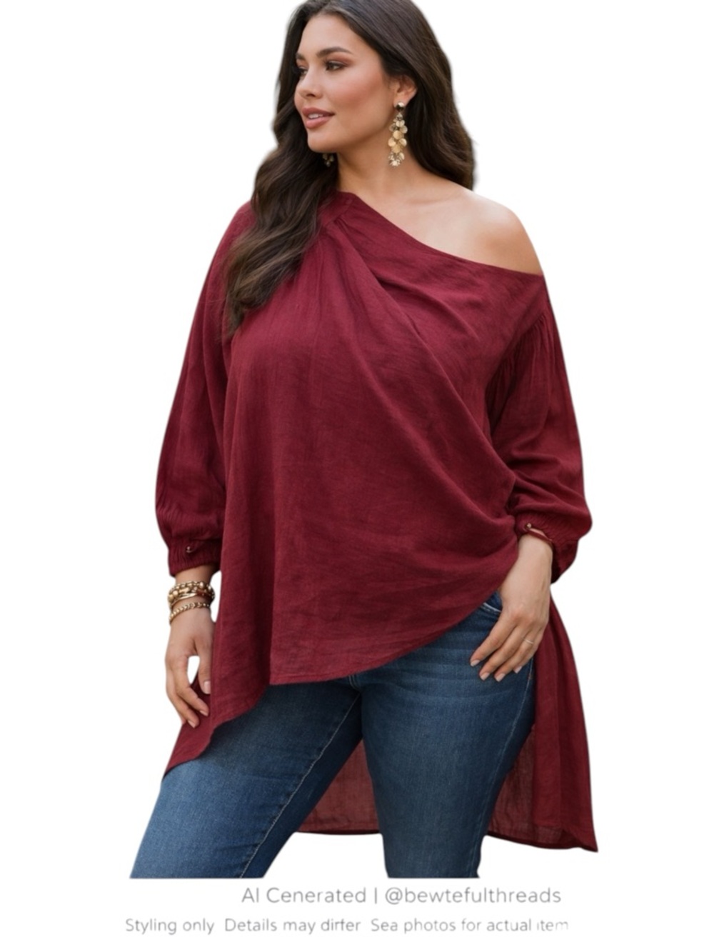 Boho Gauze Drape Blouse Burgundy High Low Oversized XL 1X
